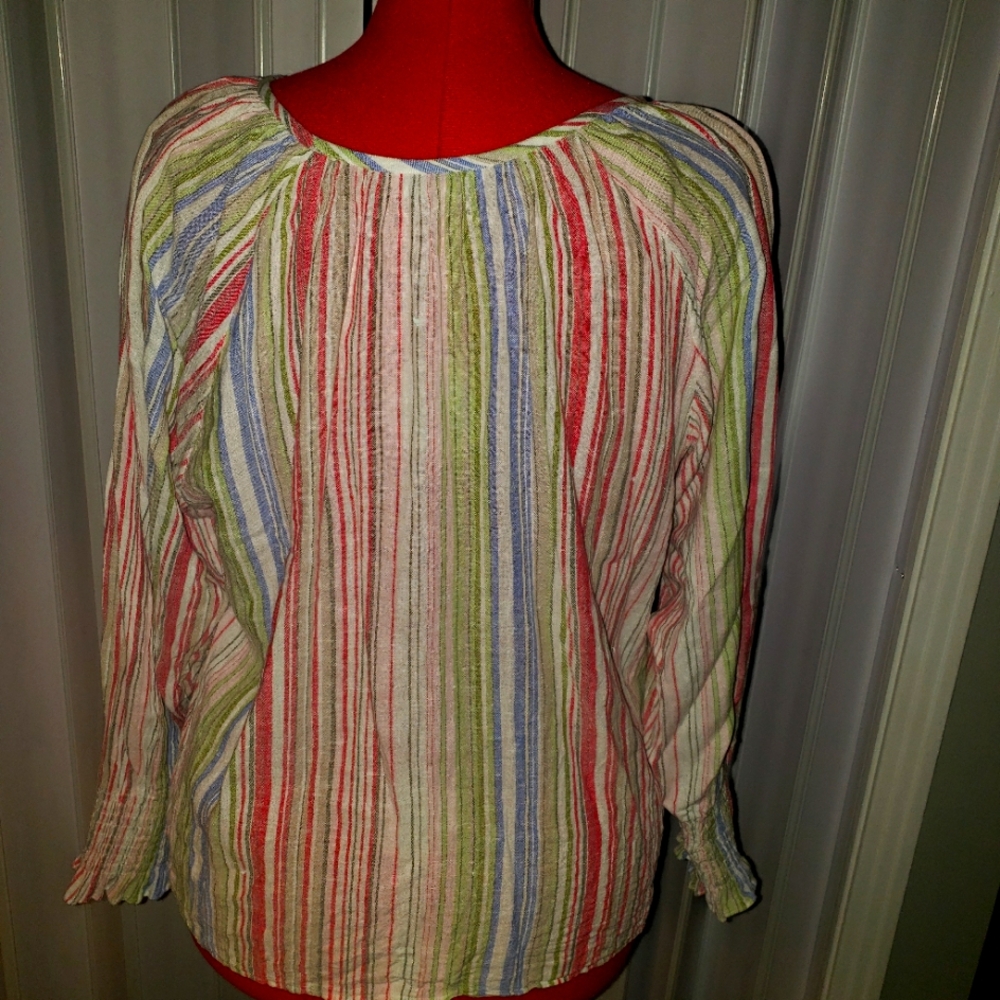Tommy Bahama Women's Size Small Caslon Stripe Cotton Gause Blouse/Top